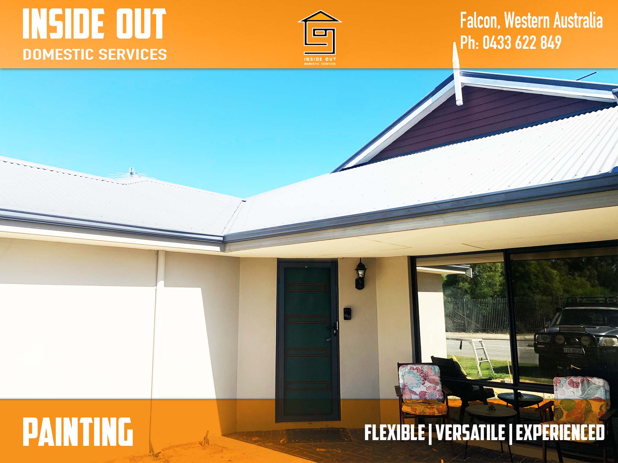 Inside Out Domestic Services in Falcon paint pelmet, barge boards and exterior walls in Seascapes.
